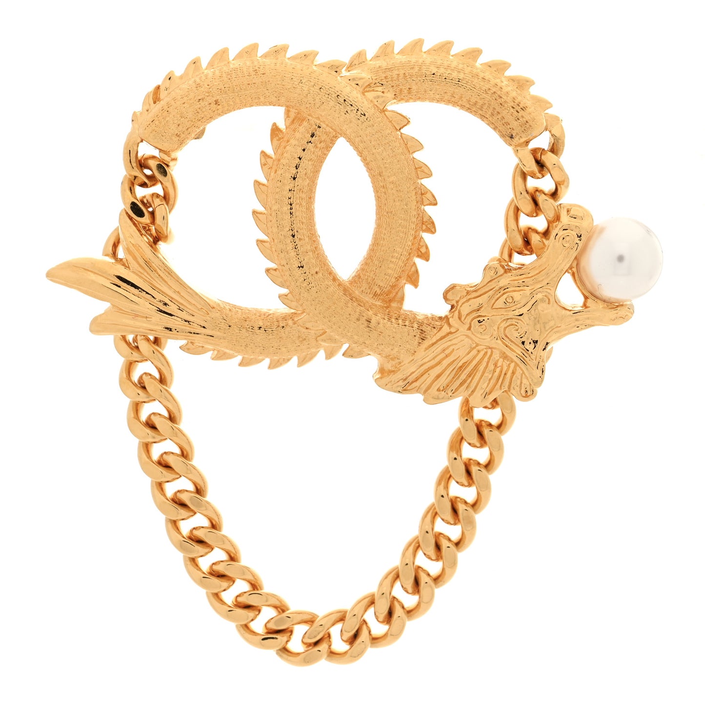 Chinese New Year Pearl Chain CC Brooch Gold