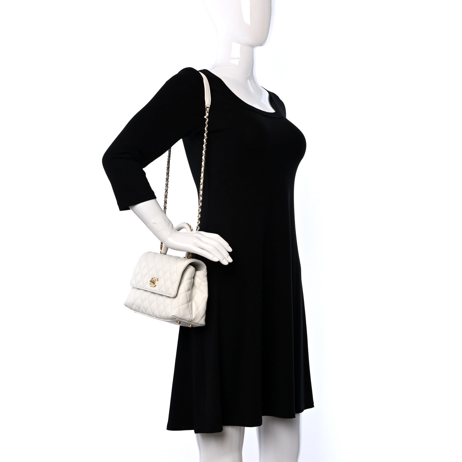 Chanel Caviar Quilted Mini Coco Chain Handle Flap White 2 of 12