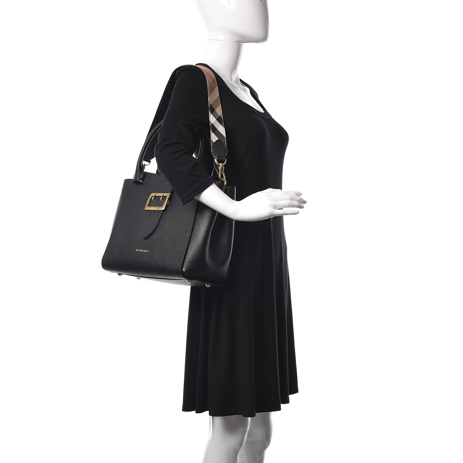 Burberry Soft Grain Calfskin Medium Buckle Tote Black 2 of 10