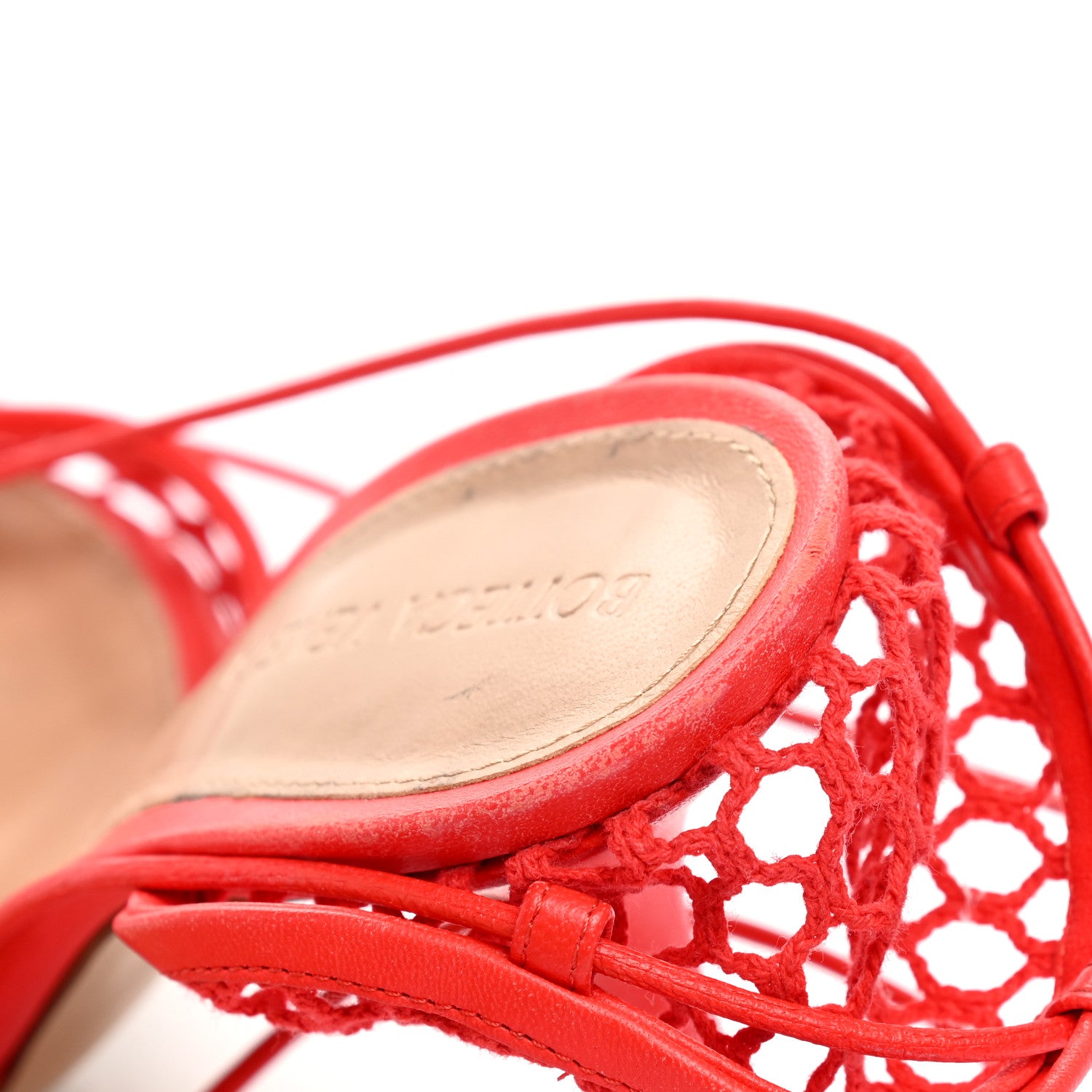 Bottega Veneta Mesh Nappa Stretch Ankle Tie Sandals 39 Tomato 9 of 14