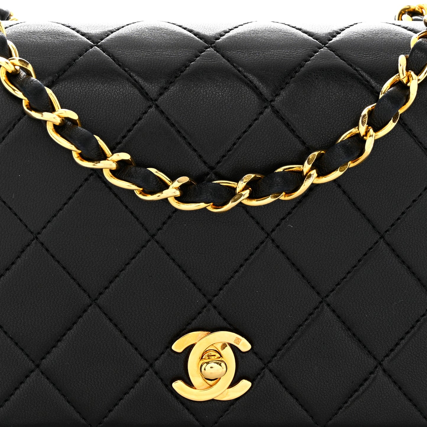 Lambskin Quilted Small Single Flap Black
