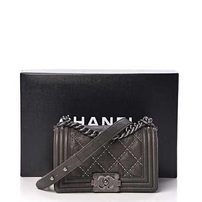 Chanel Crumpled Lambskin Small Studded Boy Flap Dark Gray 11 of 11