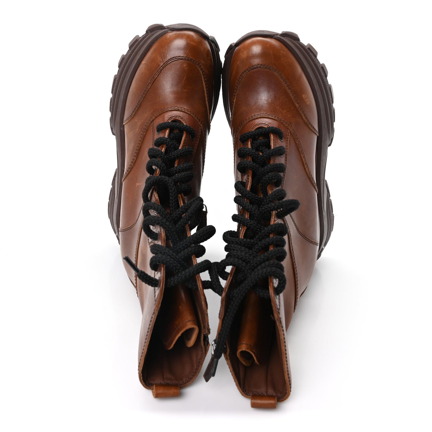 Distressed Calfskin Platform Wedge Lace Up Combat Boots 40 Brown