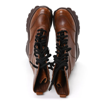 Miu Miu Distressed Calfskin Platform Wedge Lace Up Combat Boots 40 Brown 2 of 8
