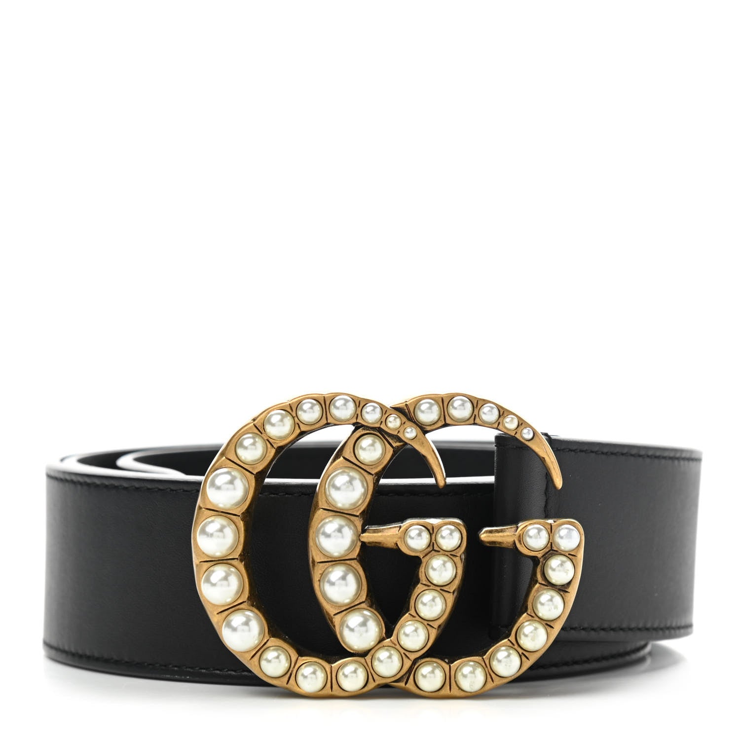 Gucci Moon Calfskin Pearl Double G 40mm Belt 95 38 Black Cream 1 of 5