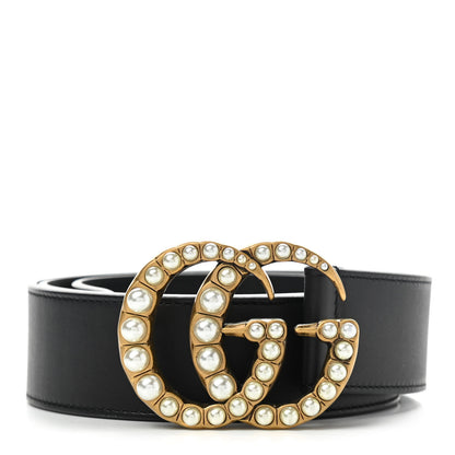 Gucci Moon Calfskin Pearl Double G 40mm Belt 95 38 Black Cream 1 of 5