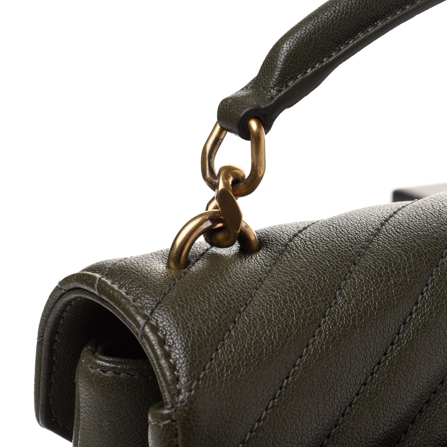 Saint Laurent Sheepskin Matelasse Chevron Monogram Medium College Bag Military Olive 12 of 13