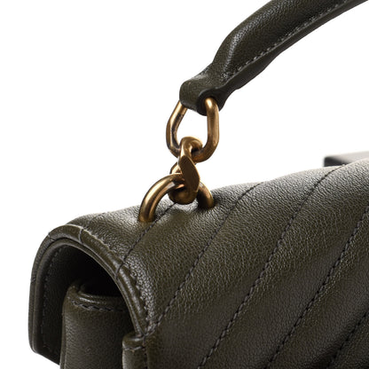 Saint Laurent Sheepskin Matelasse Chevron Monogram Medium College Bag Military Olive 12 of 13