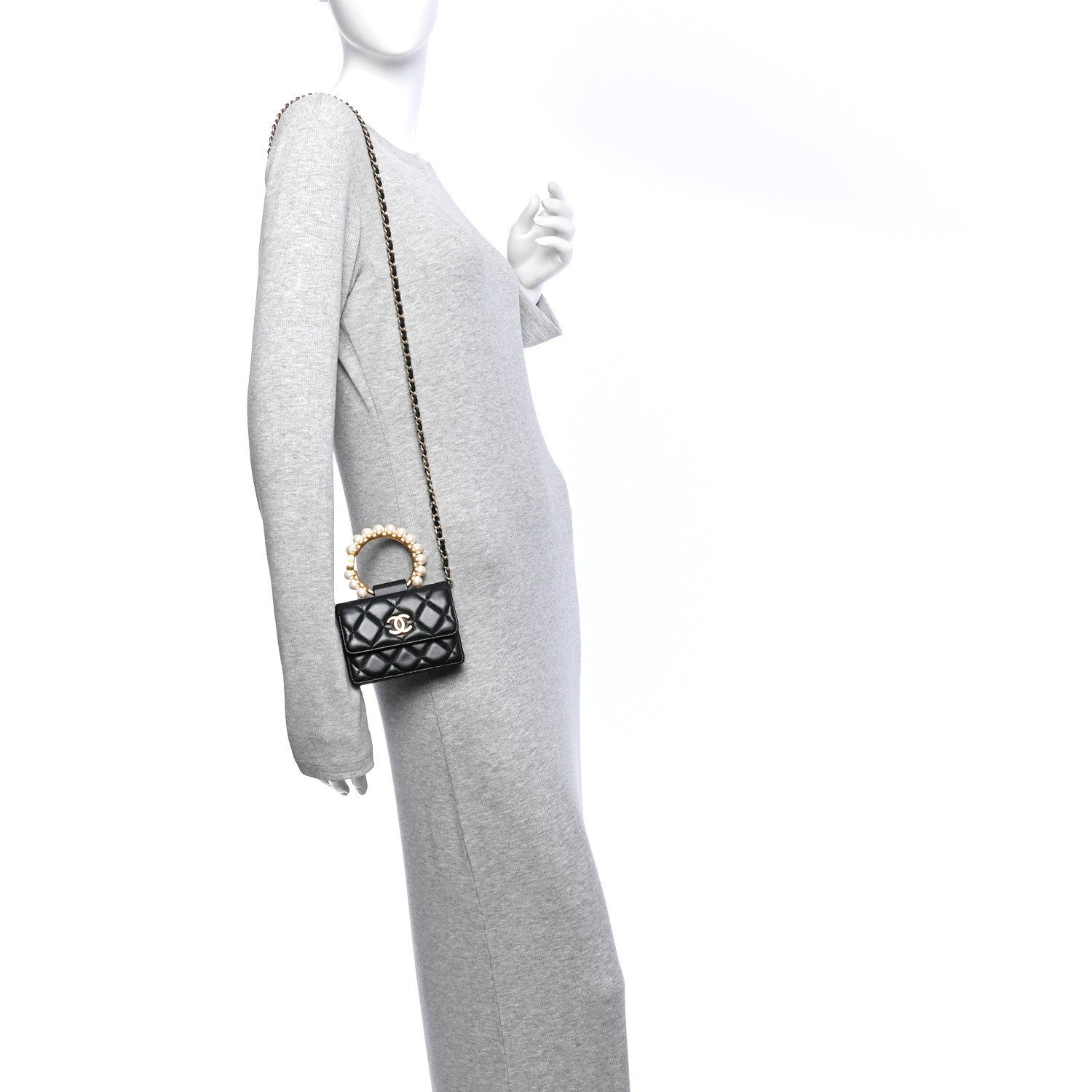 Chanel Lambskin Quilted Pearl Crown Clutch With Chain Black 2 of 10