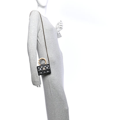 Chanel Lambskin Quilted Pearl Crown Clutch With Chain Black 2 of 10