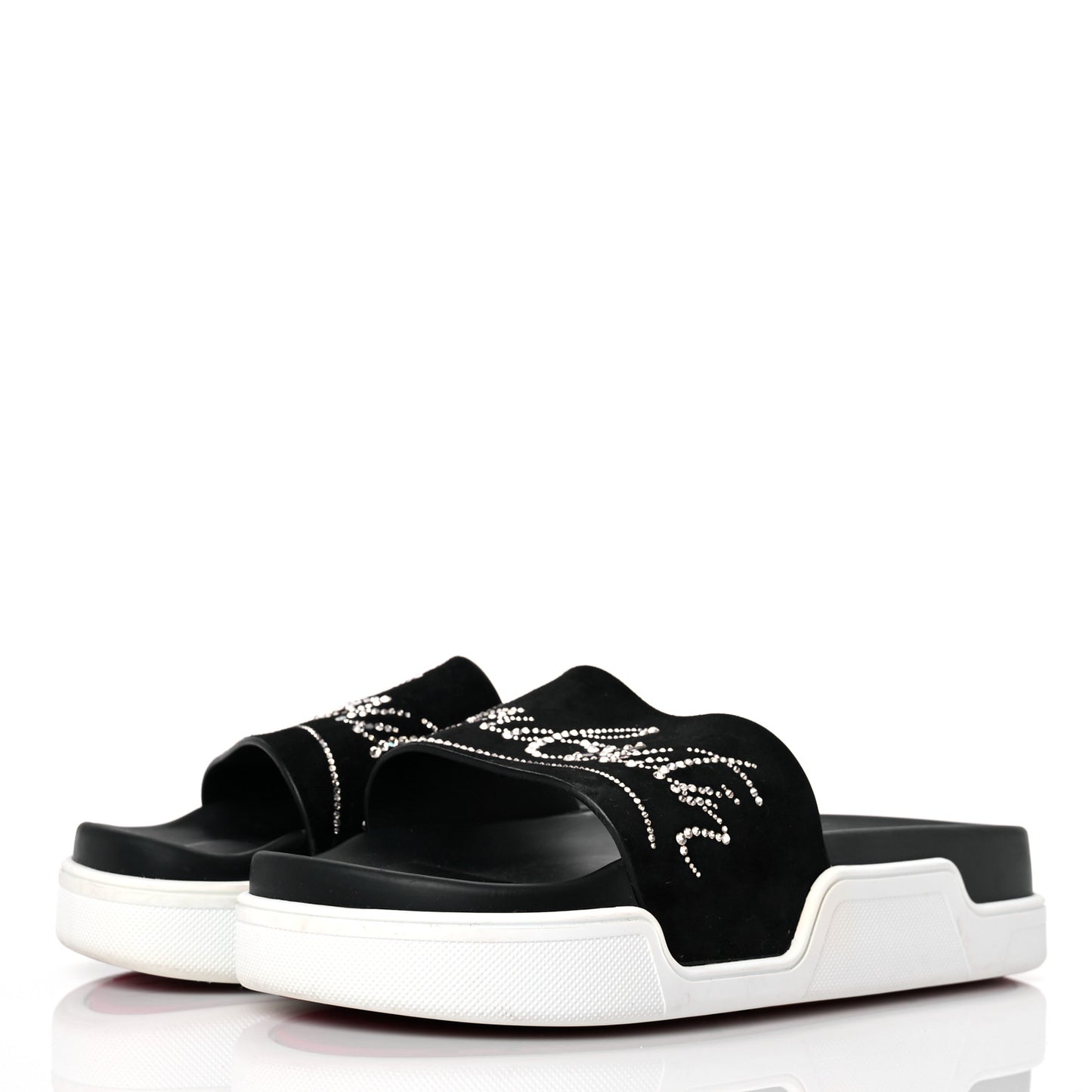 Veau Velours Strass Dear Pool Flat Platform Slide Sandal 38 Black
