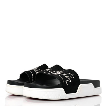 Christian Louboutin Veau Velours Strass Dear Pool Flat Platform Slide Sandal 38 Black 3 of 16