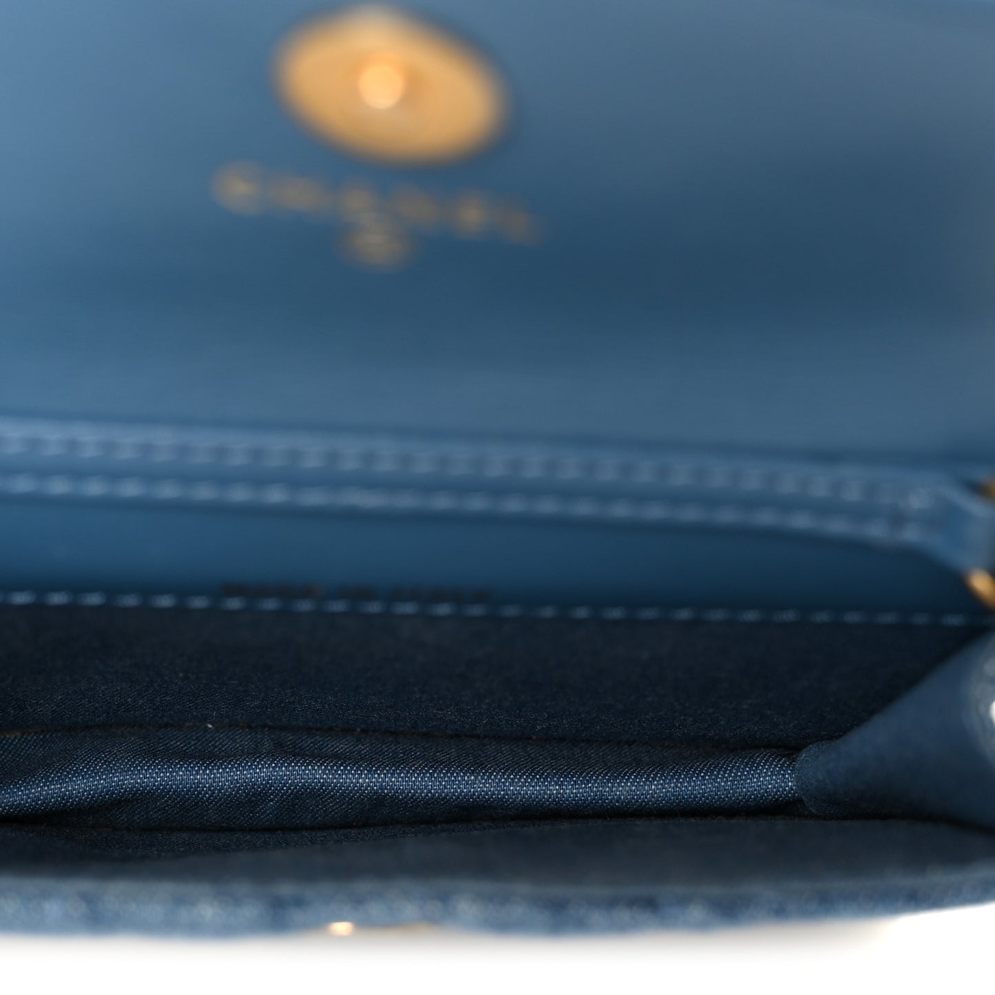 Denim Quilted CC Pearl Crush Clutch With Chain Blue