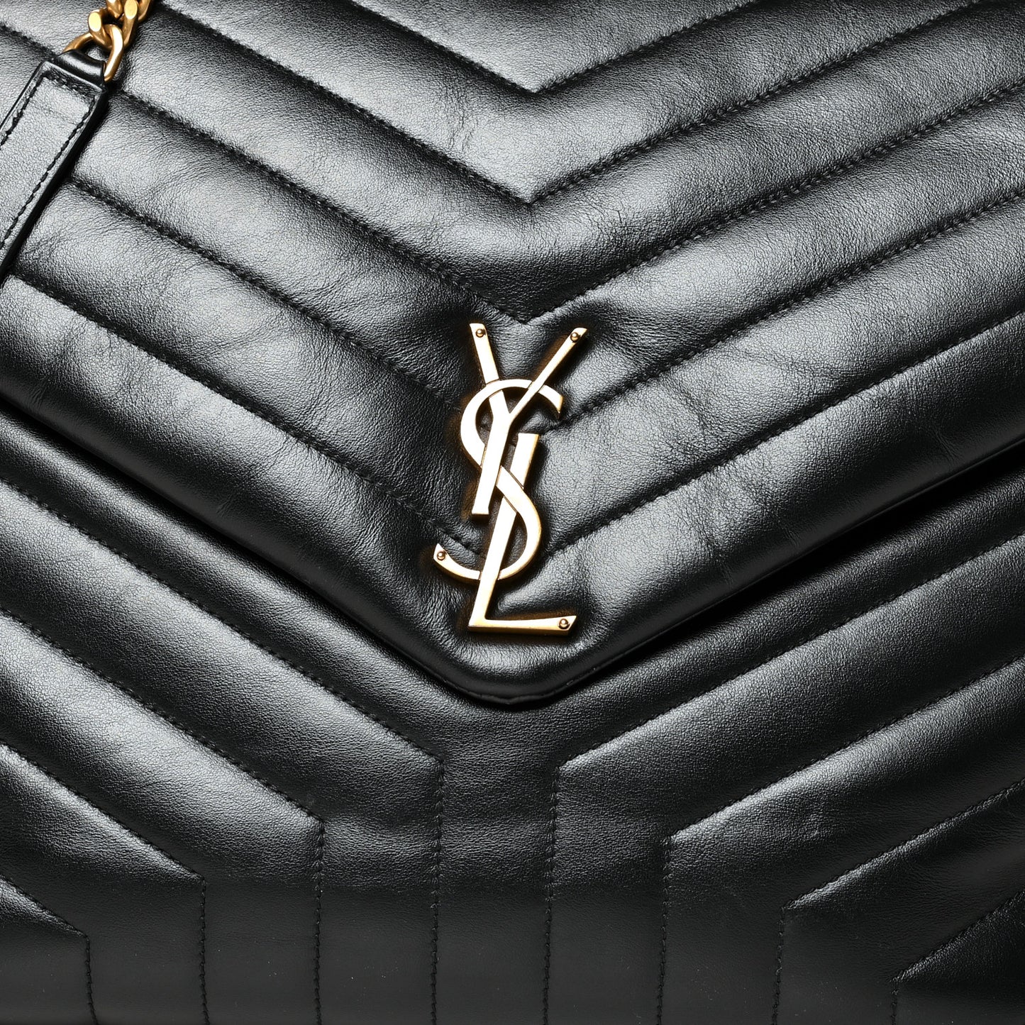 Calfskin Y Quilted Monogram Large Loulou Chain Satchel Black