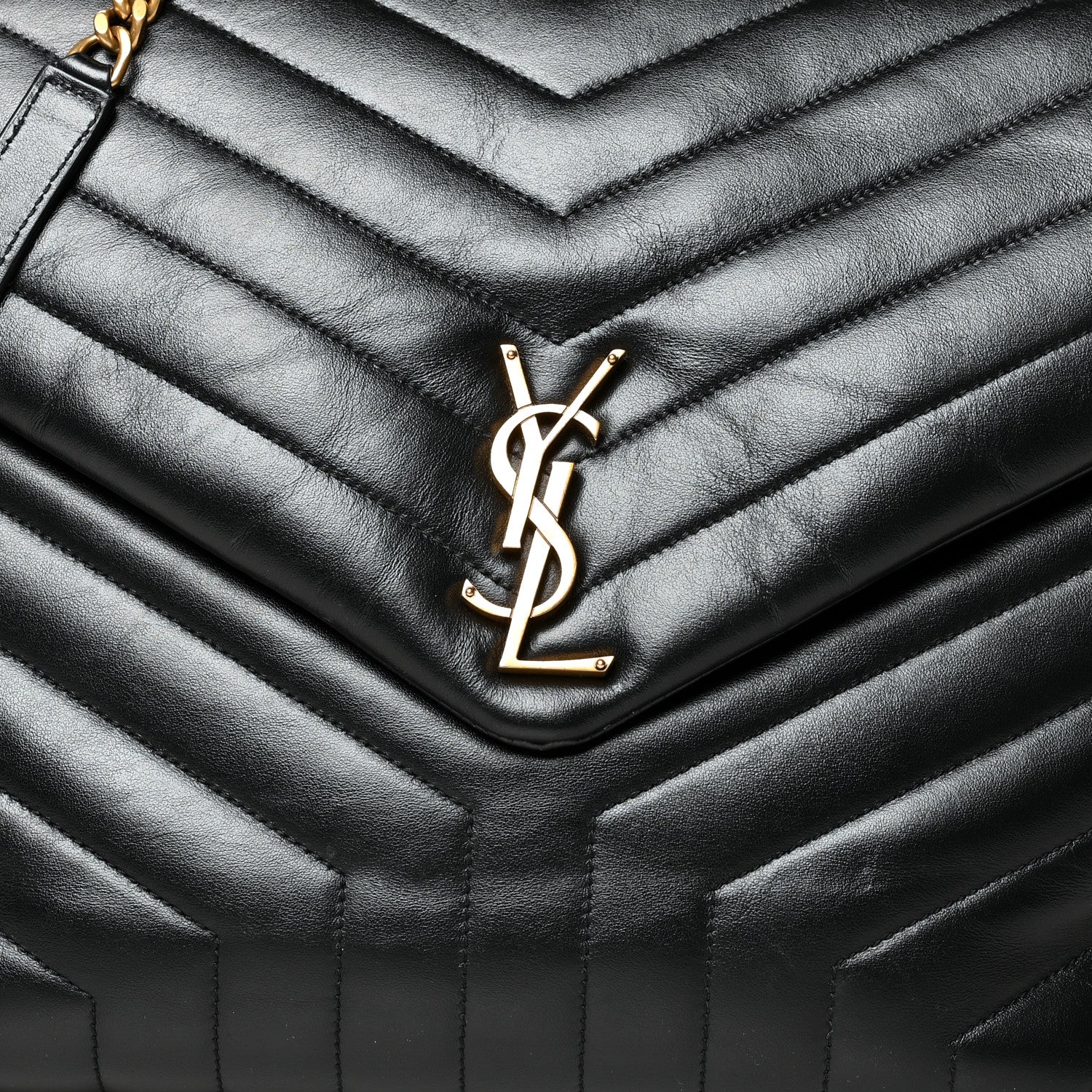 Saint Laurent Calfskin Y Quilted Monogram Large Loulou Chain Satchel Black 9 of 11