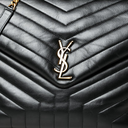Saint Laurent Calfskin Y Quilted Monogram Large Loulou Chain Satchel Black 9 of 11