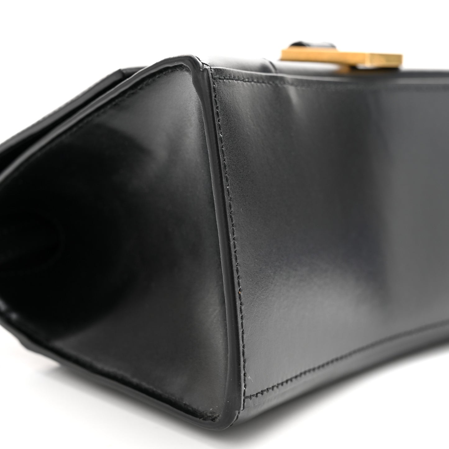 Shiny Box Calfskin Small Hourglass Top Handle Bag Black