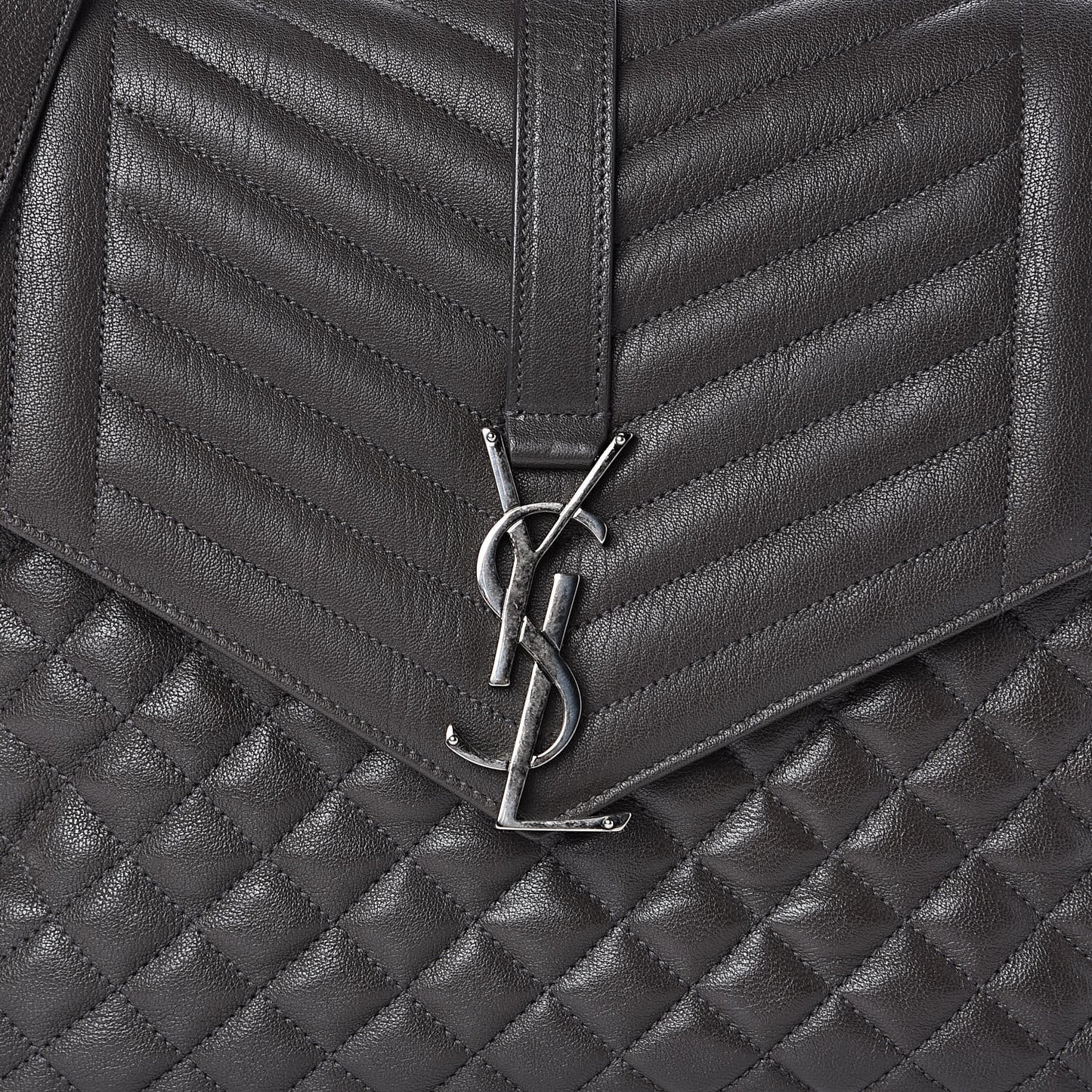 Sheepskin Tri-quilt Monogram Large College Satchel Asphalt