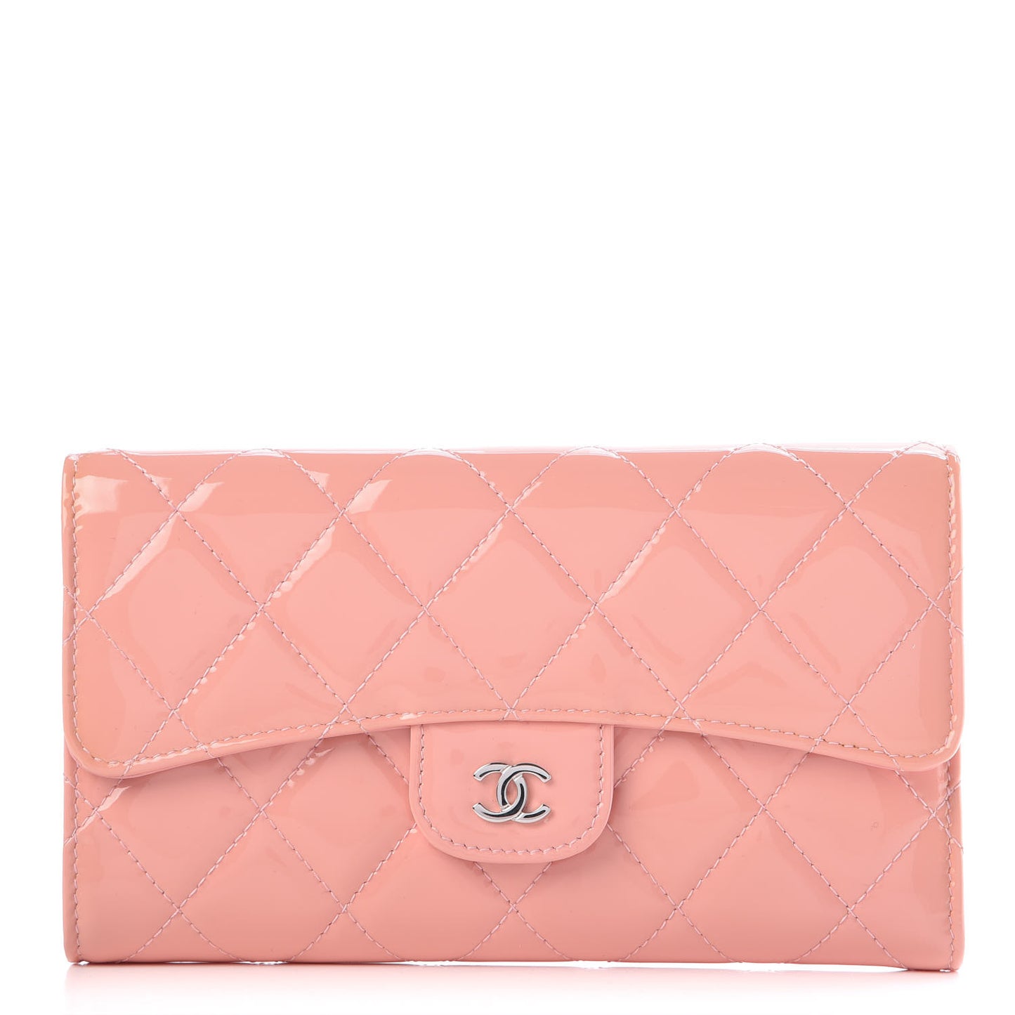 Patent Quilted Long Flap Wallet Pink