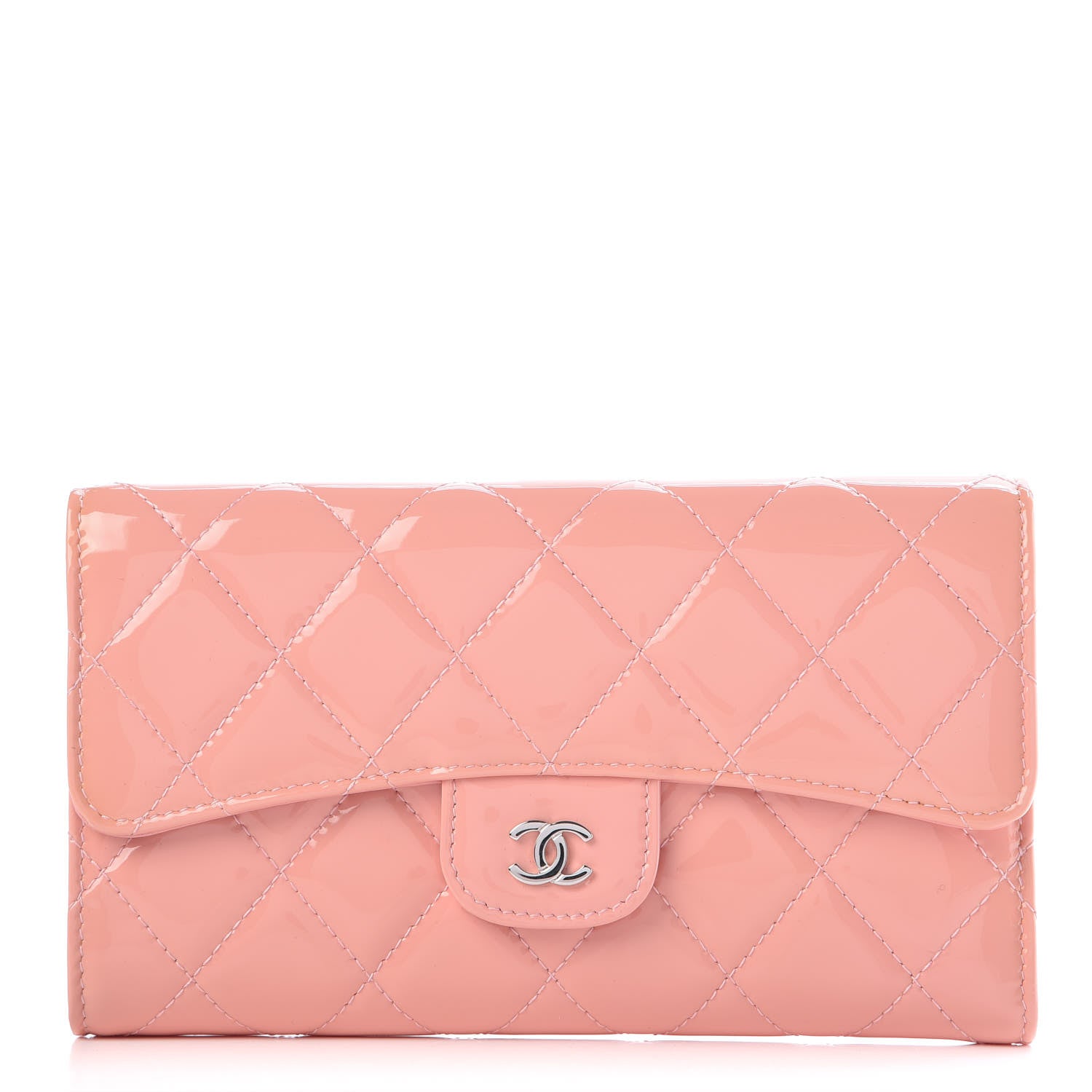 Chanel Patent Quilted Long Flap Wallet Pink 1 of 12