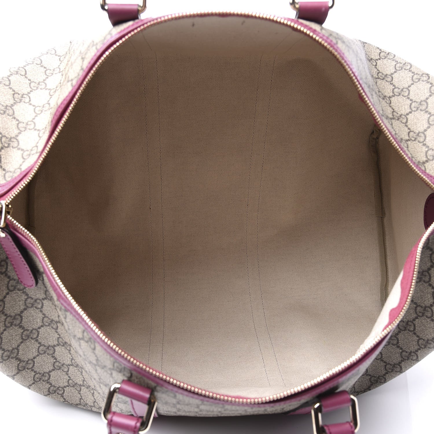 Gucci GG Supreme Monogram Selleria Calfskin Medium Carry On Duffle Bag Beige Ebony Peonia Flower 4 of 10
