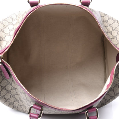Gucci GG Supreme Monogram Selleria Calfskin Medium Carry On Duffle Bag Beige Ebony Peonia Flower 4 of 10