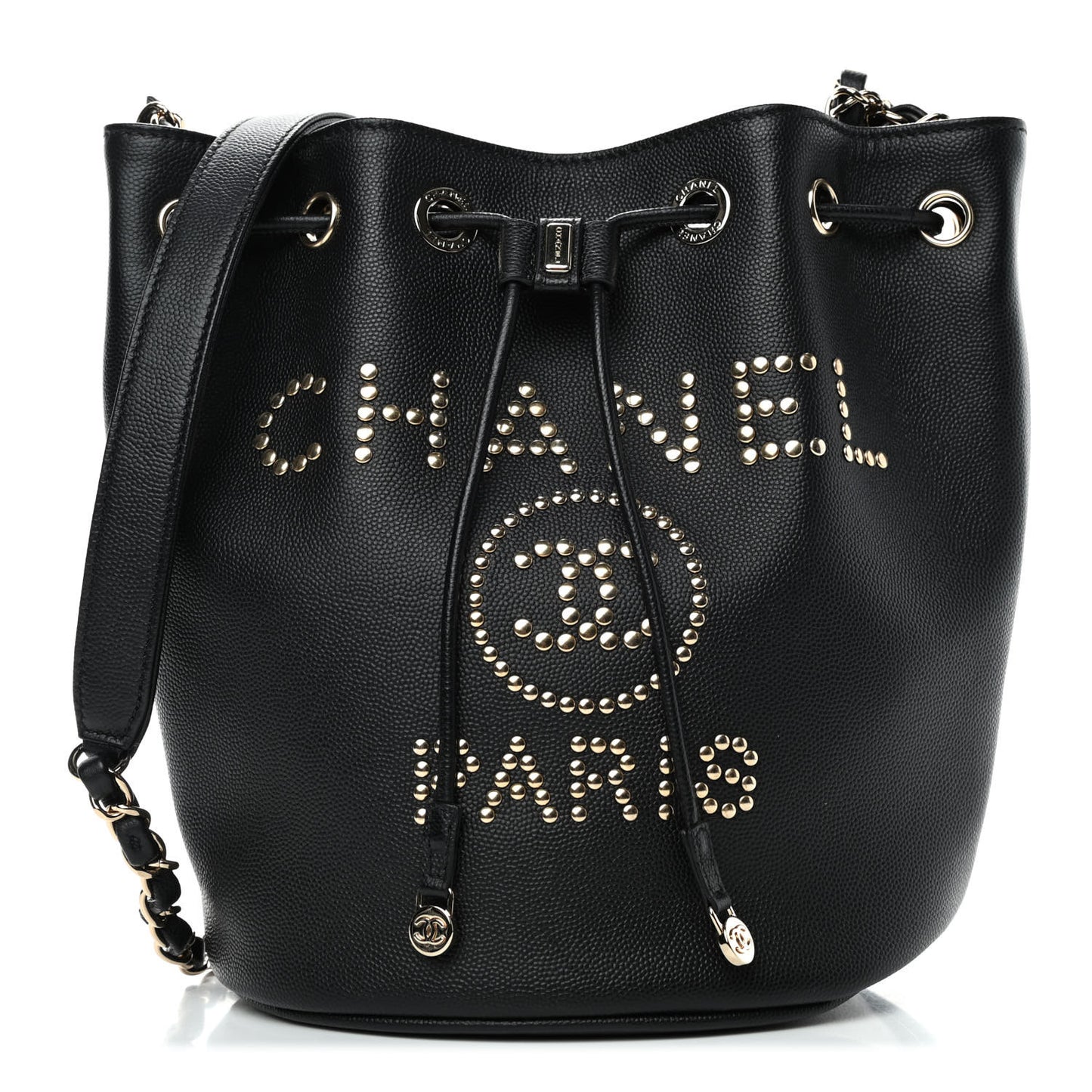 Caviar Deauville Drawstring Bucket Bag Black