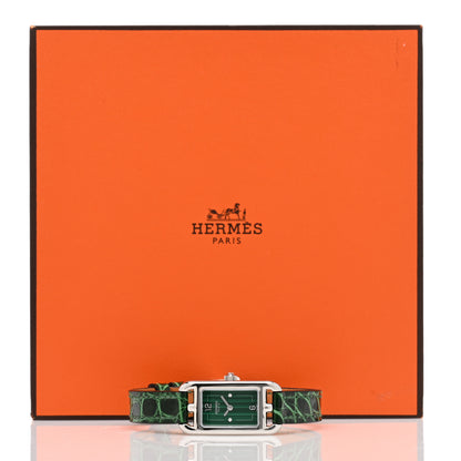 Hermes Stainless Steel Alligator Diamond Malachite 17mm Nantucket Quartz Watch Vert Moyen 5 of 5