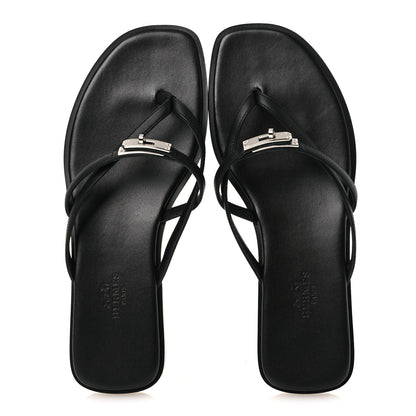 Hermes Calfskin Miss Sandals 37 Black 2 of 11
