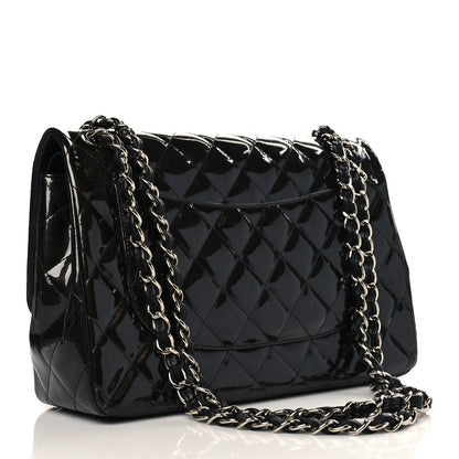 Chanel Striated Patent Quilted Jumbo Double Flap Black 3 of 11