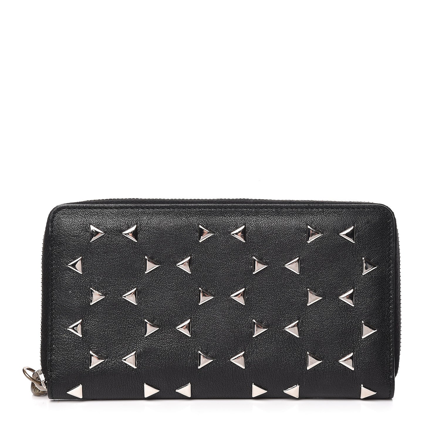 Nappa Studded Skull Continental Zip Wallet Black