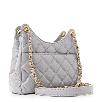 Chanel Shiny Crumpled Calfskin Quilted Small Wavy CC Hobo Grey 3 of 10