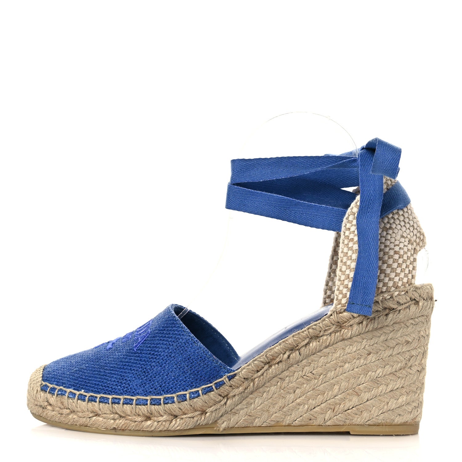 Prada Linen Ankle Wrap Wedge Espadrilles 41 Light Blue 1 of 10
