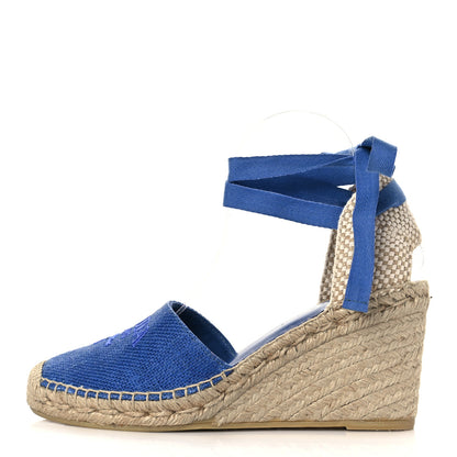 Prada Linen Ankle Wrap Wedge Espadrilles 41 Light Blue 1 of 10