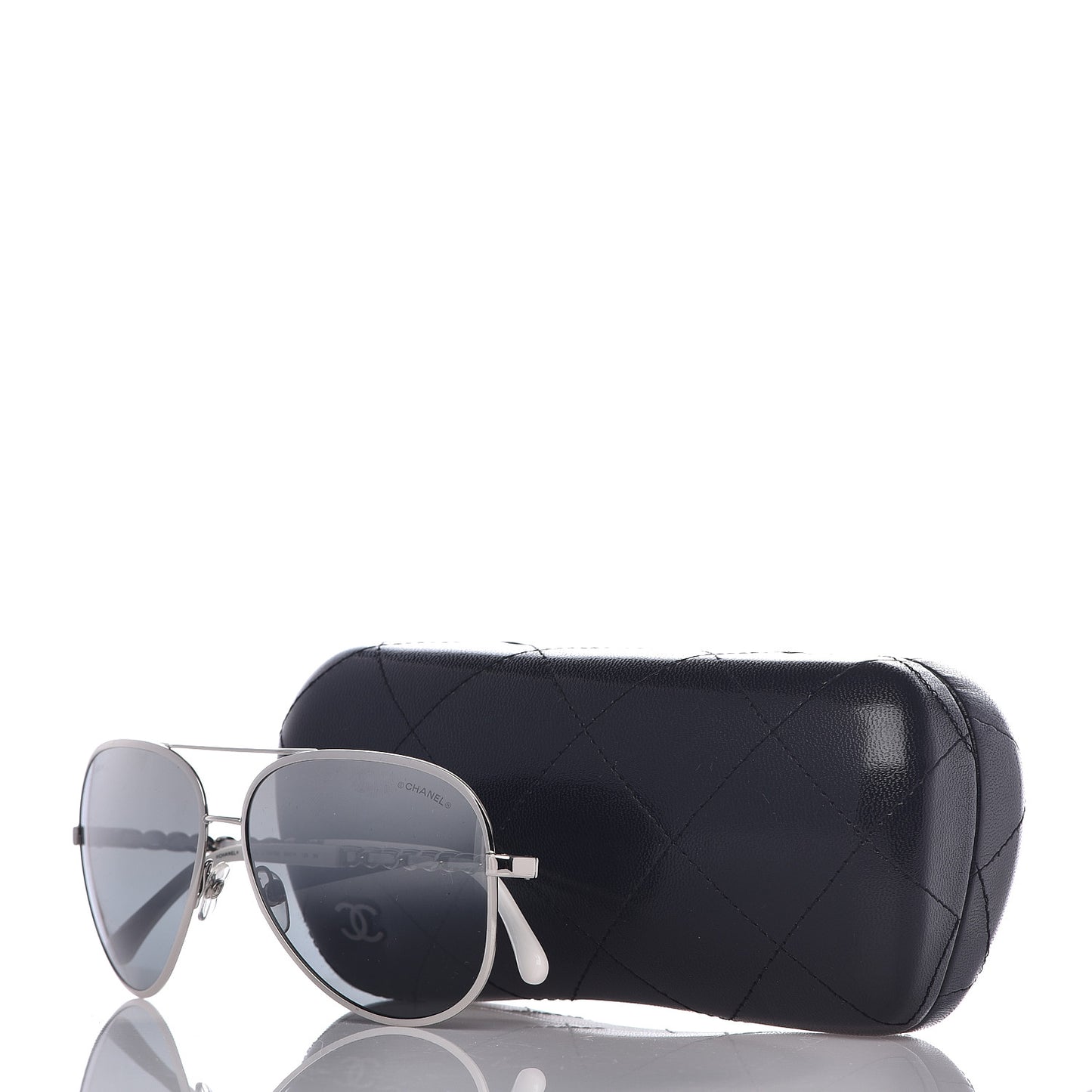 Lambskin Aviator Chain Sunglasses 4194-Q White