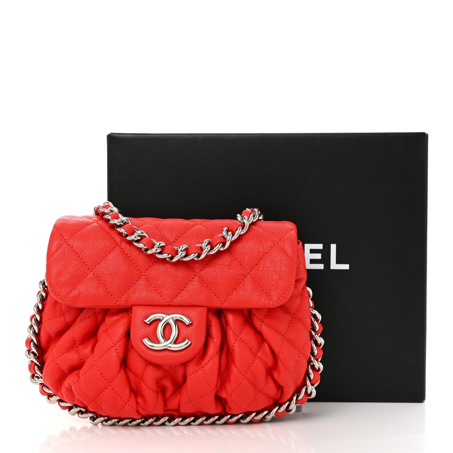 Washed Lambskin Mini Chain Around Messenger Red