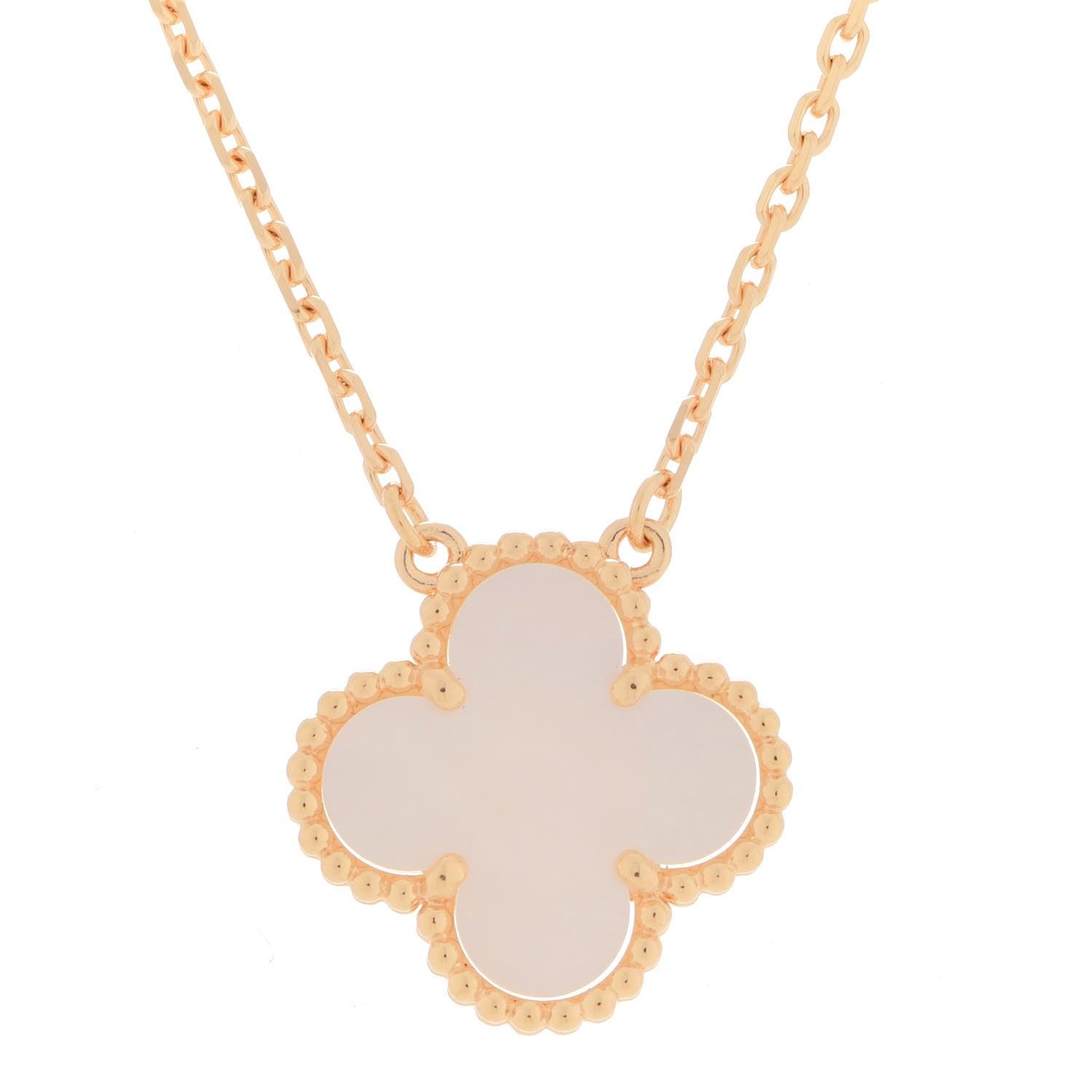 Van Cleef & Arpels 18K Yellow Gold Mother of Pearl Vintage Alhambra Pendant Necklace 4 of 7