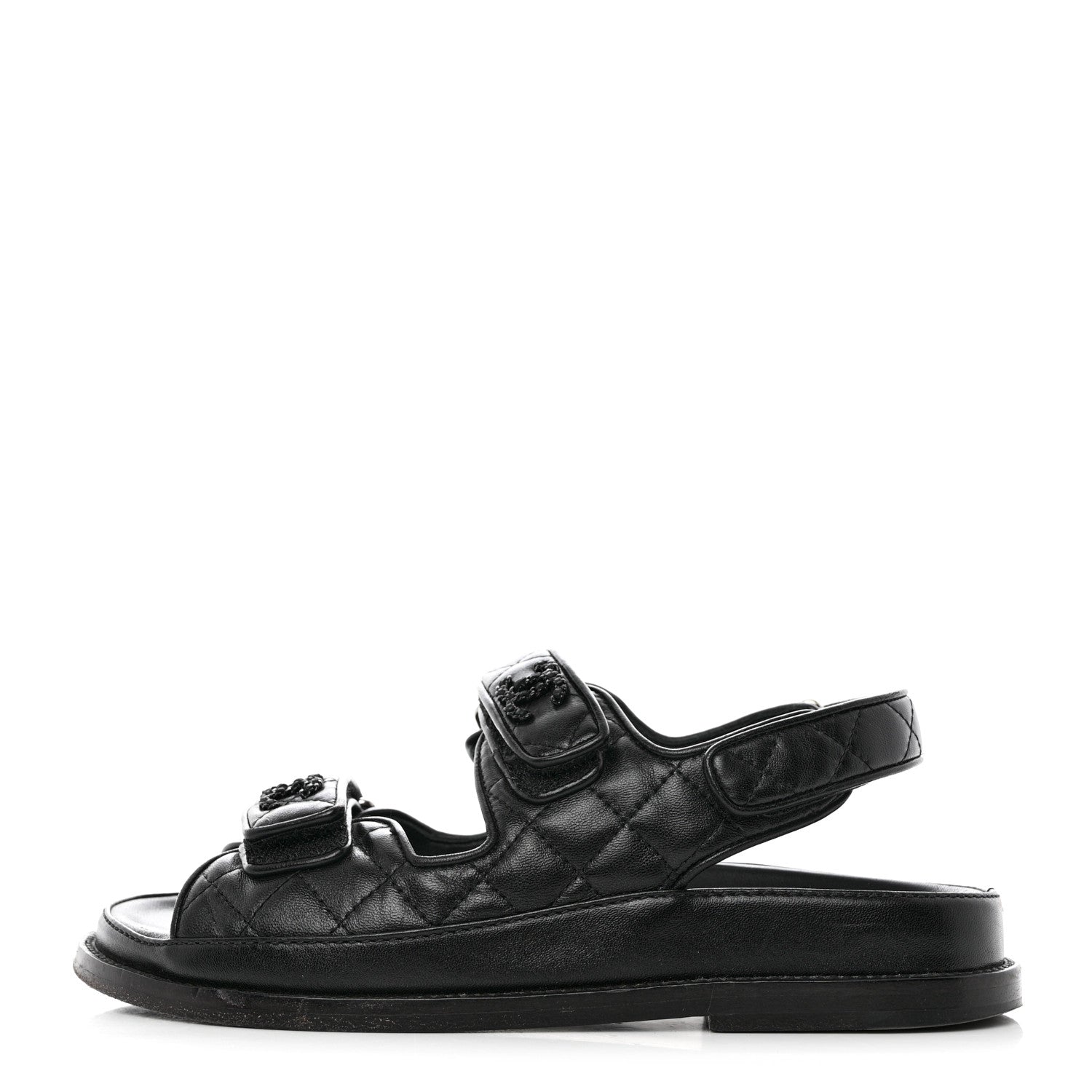 Chanel Grained Calfskin Velcro Dad Sandals 36 Black 1 of 11