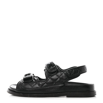 Chanel Grained Calfskin Velcro Dad Sandals 36 Black 1 of 11