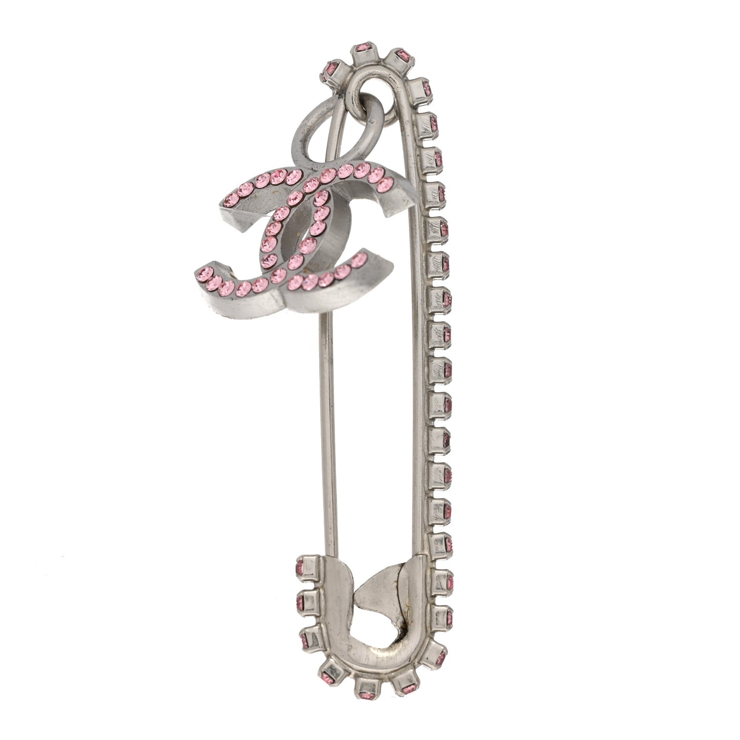 Crystal CC Safety Pin Brooch Gold Pink
