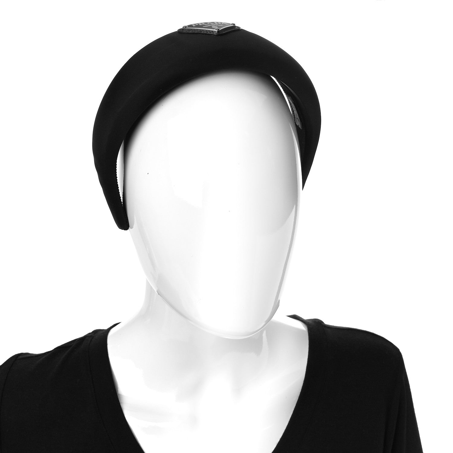Prada Re-Nylon Metal Triangle Logo Headband Black 2 of 8
