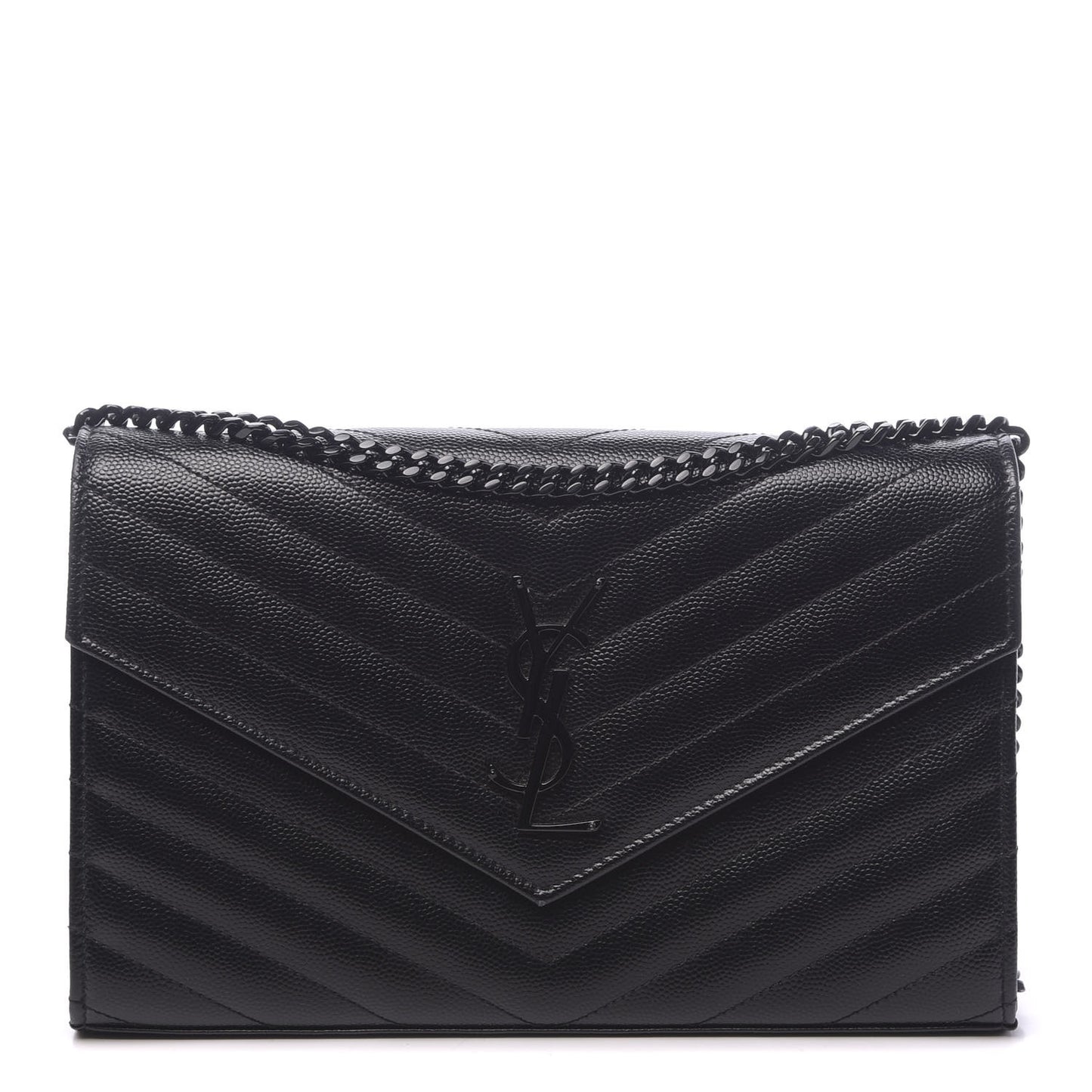 Grain De Poudre Matelasse Chevron Monogram Chain Wallet Black