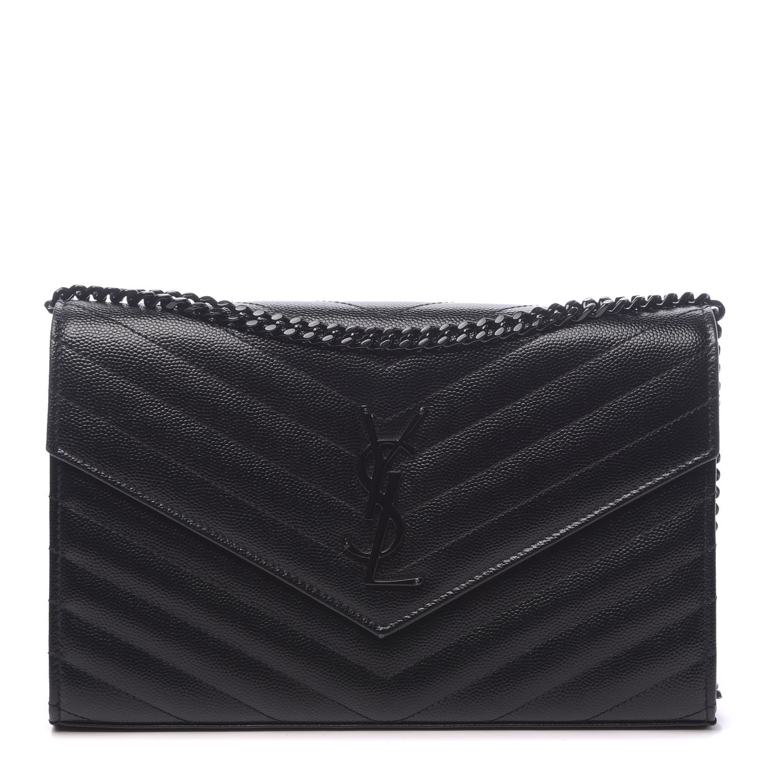 Saint Laurent Grain De Poudre Matelasse Chevron Monogram Chain Wallet Black 1 of 10