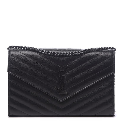 Saint Laurent Grain De Poudre Matelasse Chevron Monogram Chain Wallet Black 1 of 10