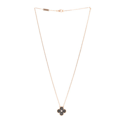Van Cleef & Arpels 18K Rose Gold Diamond Silver Obsidian Vintage Alhambra Pendant Necklace 3 of 4
