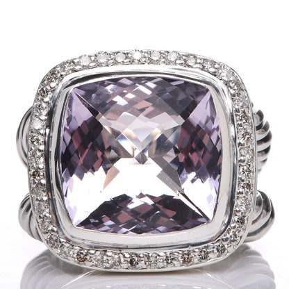 David Yurman Sterling Silver Diamond Amethyst 14mm Albion Ring 50 5.5 1 of 10