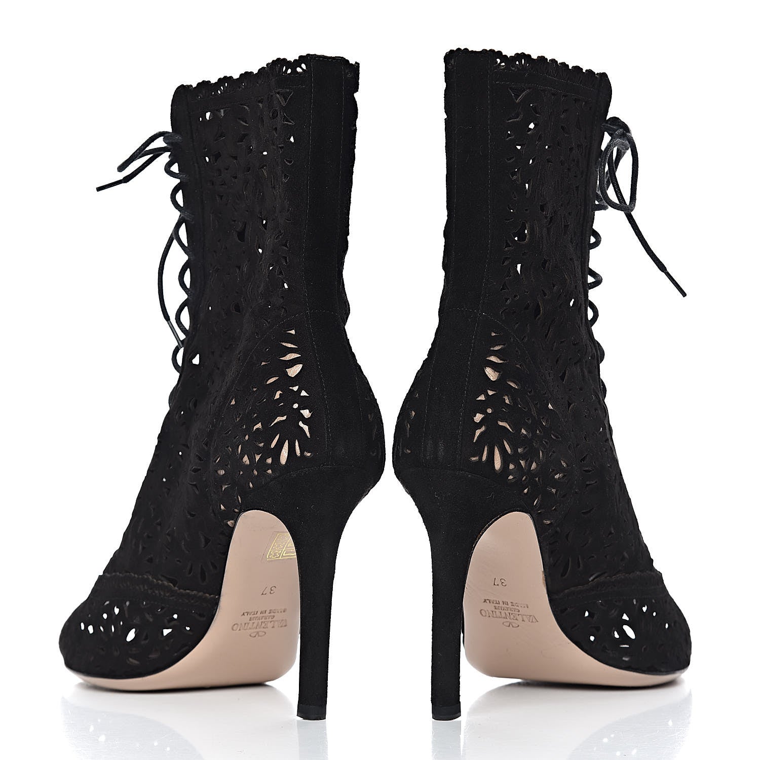 Valentino Garavani Suede Laser Cut Boots 37 Black 9 of 10
