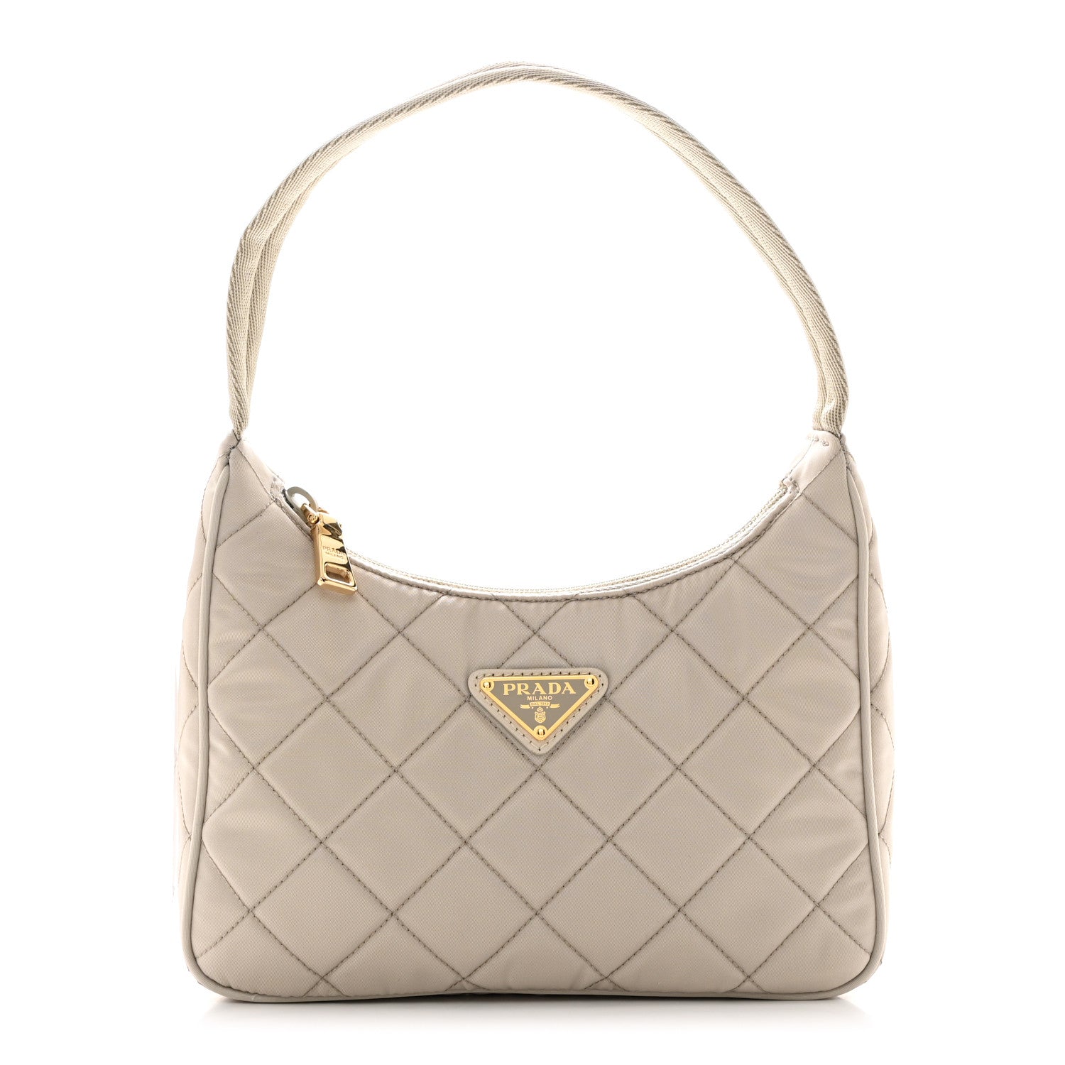 Prada Tessuto Nylon Stitched Shoulder Bag Pomice 1 of 10