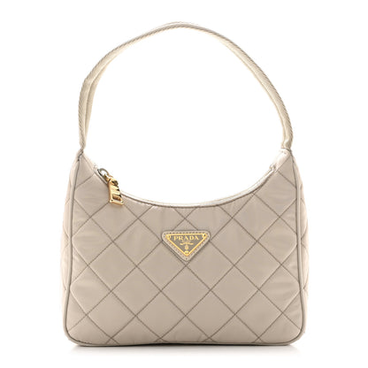 Prada Tessuto Nylon Stitched Shoulder Bag Pomice 1 of 10