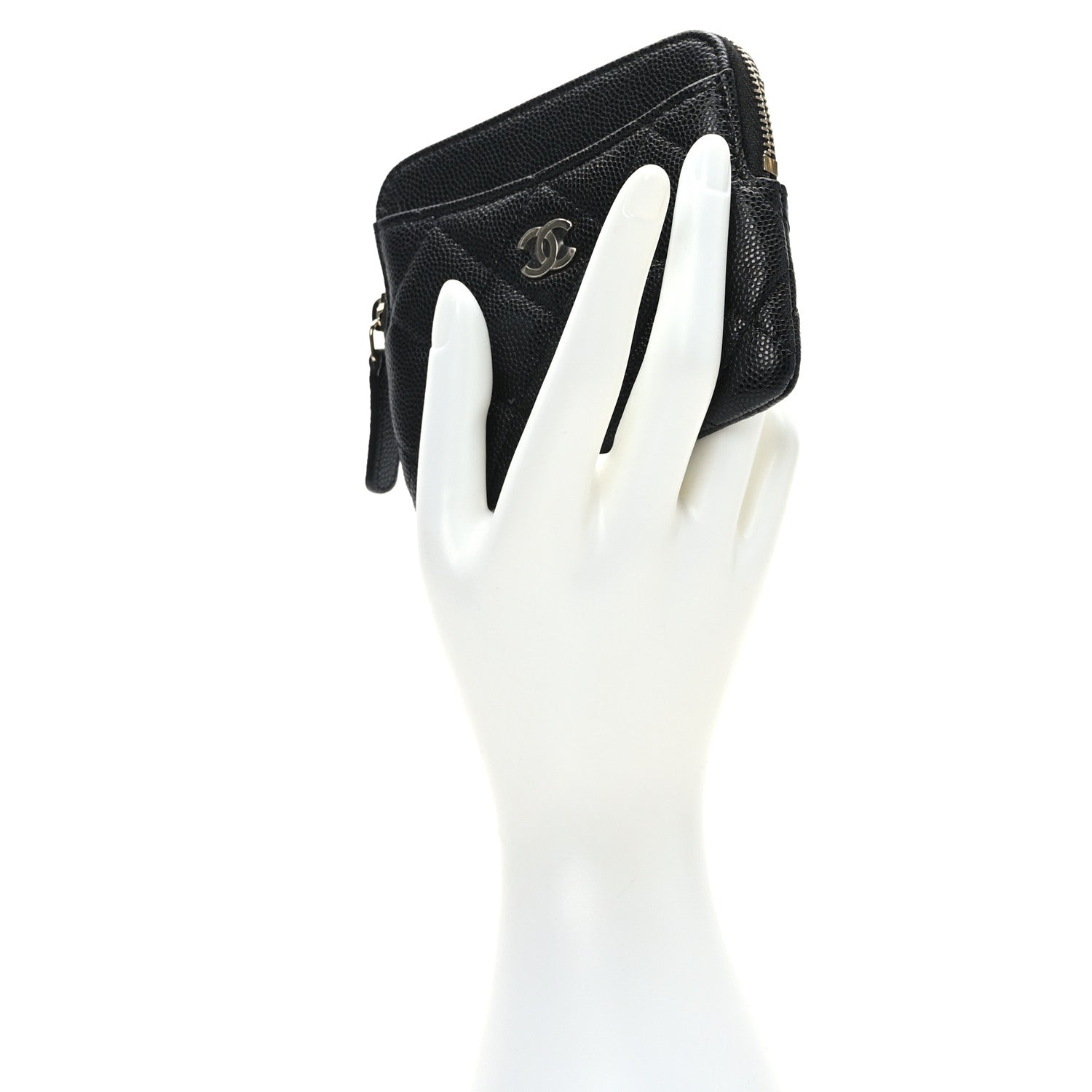 Chanel Caviar Quilted Zip Card Holder Wallet Black 2 of 7